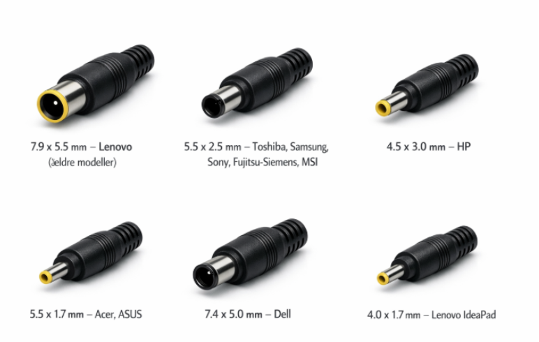 DC barrel connector storlekar jämförelse