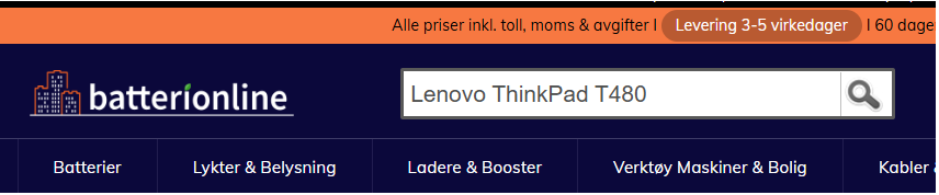 Sökfält med exempel på laptopmodellnummer