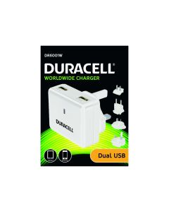 Duracell 230 V till 2 x USB-A port 2.4 A & 1.0 A - Vit