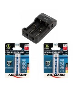 Ansmann Li-ION & Ni-MH Batteriladdare inkl. 2 x Ansmann 18650 Batterier, 2600 mAh