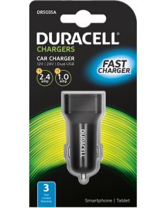 Duracell Apple iPhone/iPad/surfplatta batteri/SmartphonePhone & Android laddare - Dubbla USB utgång - 1A + 2,4A