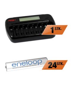 Japcell BC-800S-laddare + 24 st. eneloop AAA LR03 uppladdningsbara batterier (2100 cykler)