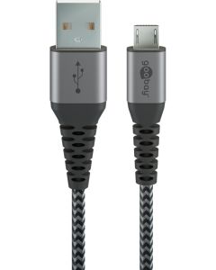 USB-A 2.0 till Micro USB ladd- och datakabel, textil, svart/grå, 1m  