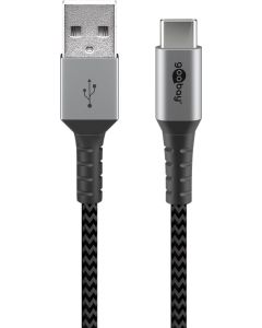 USB-A 2.0 til USB-C laddnings- och datakabel, tekstil, svart/grå, 0,5m