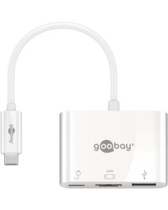 Goobay USB -C multiportadapter HDMI (4K30Hz) + C, 3A 60W, White - Lägger till HDMI och USB 3.0 -portar till en USB -C -enhet - 0,16 M