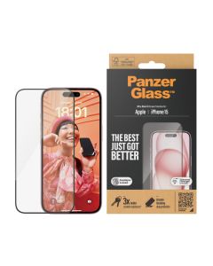 PanzerGlass™ Skärmskydd iPhone 15 | Ultra-Wide Fit med EasyAligner