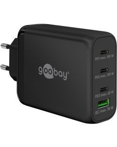 Goobay USB Multiport GaN Power-laddare 100 watt (3x USB-C/1 x USB-A) - Svart