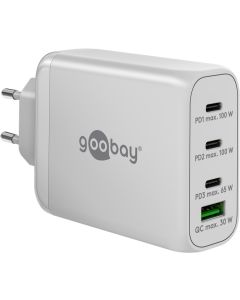 Goobay USB Multiport GaN Power-laddare 100 watt (3x USB-C/1 x USB-A) - Vit
