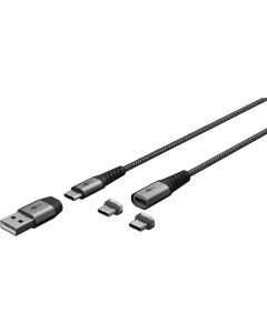 Goobay Magnetisk USB-kabel 2i1, 1m - tygklädd
