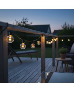 Utomhus/inomhus ljuskedja m/10 stora LED-lampor, batteri