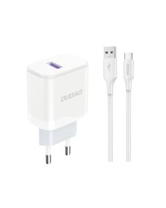 Dudao A20EU USB QC/PD snabbladdare 18W, Vit inkl. USB-C kabel