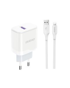 Dudao A20EU USB QC/PD snabbladdare 18W, Vit inkl. Lightning kabel