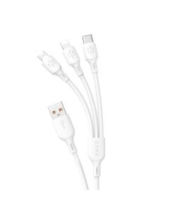 Dudao L8A-3in1 USB-A 2.0 till Lightning/USB-C/Micro USB ladd- och datakabel, vit, 1,2m