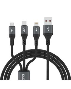 Dudao L3E 3in1 USB-A 2.0 till Lightning/USB-C/Micro USB laddnings- och datakabel, 60W, svart, 1,2m