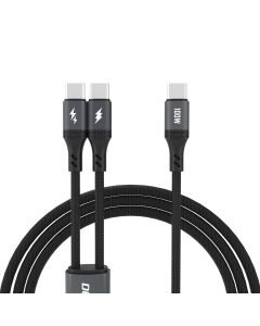Dudao L3F 2in1 USB-C 2.0 till USB-C/USB-C laddnings- och datakabel, 100W, svart, 1,2m