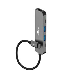 5-portars USB-C 3.2-hubb (2xUSB-A/2xUSB-C/1xHDMI) aluminium, 0,1 m
