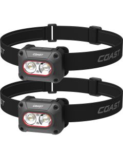 2 st. Coast FLX10R uppladdningsbar pannlampa med rött och grönt ljus, 1000 lumen