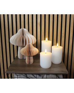Randiga LED-blockljus i vax med 3D-flamma, 3 st - Vit