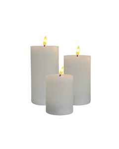 LED blockljus i vax m/3D-låga & fjärrkontroll, 3 st - whisper white