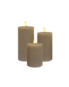 LED blockljus i vax m/3D-låga & fjärrkontroll, 3 st - latte