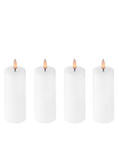 LED blockljus i vax m/3D-låga & fjärrkontroll, 4 st - vit