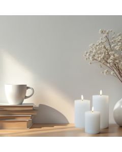 LED-blockljus i vax med 3D-flamma & fjärrkontroll, 3 st - Vit
