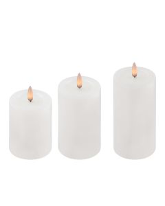 Utomhus LED blockljus m/3D-låga & fjärrkontroll, 3 st - vit