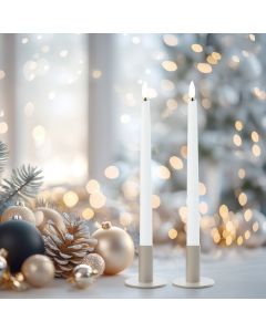 LED-ljuskrona med 3D-flamma & fjärrkontroll, 24 cm, 2 st - Vit