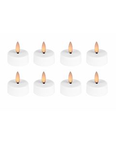 LED värmeljus m/3D-låga, timer & fjärrkontroll, 8 st - vit