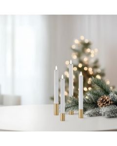 Randig LED-ljuskrona med 3D-flamma & fjärrkontroll, 25cm, 4 st - Vit