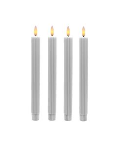 Randig LED-ljuskrona med 3D-flamma & fjärrkontroll, 25cm, 4 st - Vit