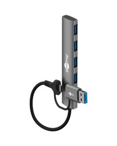 USB-C/USB-A 3.2 nav 4-port - grå - 0,1 m