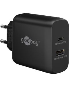 Goobay USB-C PD GaN dubbel snabbladdare 65 W (USB-A/USB-C), svart