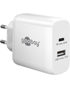 Goobay USB-C PD GaN dubbel snabbladdare 65 W (USB-A/USB-C), vit