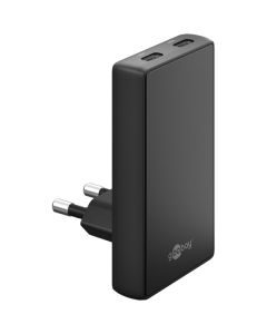Goobay USB-C PD GaN Power Dual snabbladdare 65 W, platt (2xUSB-C) – Svart