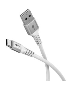 USB-A 2.0 till USB-C laddnings- och datakabel, textil, vit, 2 m