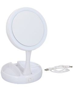 Grundig sminkspegel med LED, hopfällbar
