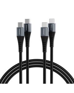 Intenso® USB-C till USB-C laddnings- och datakabel 100 W, textil, svart, 2 m – 2 stycken