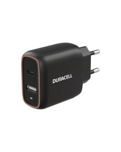 Duracell USB-C PD Dual snabbladdare 20 W (USB-A/USB-C), svart