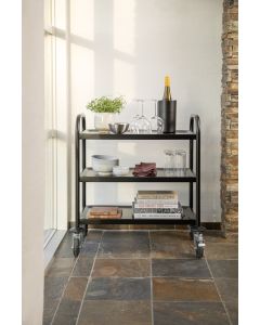 Rullbord i rostfritt stål, 3 hyllor, 86x53,5xH96, svart