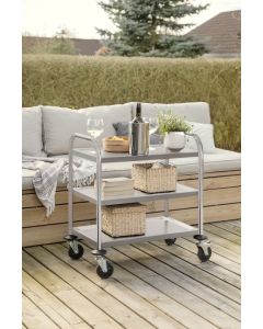 Rullbord i rostfritt stål, 70x38xH80, 3 hyllor