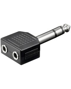 Ljudadapter 6,35 mm hane (3-pin, stereo) till 2x 3,5 mm hona (3-pin, stereo)