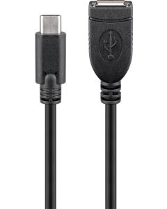 USB-C 2.0 till USB-A hona förlängningskabel, svart, 0,2m  