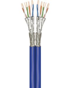 CAT 7A+ Duplex-nätverkskabel, S/FTP (PiMF), blå, 100 m kabelrulle