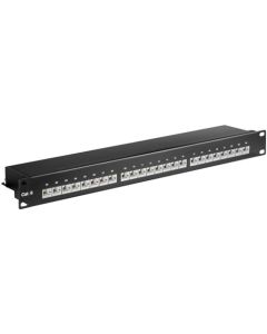 CAT 6 19-tums Patch Panel, 24 Port, svart, pappersbox med label