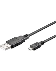 USB-A 2.0 till Micro USB ladd- och datakabel, svart, 1,8m  