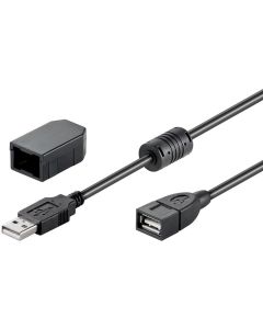 USB 2,0 Hi-Speed förlängningssladd med securing clip, svart, 2 m,