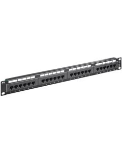 CAT 5e 19 tommer Patch Panel, 24 Port, sort, Papirboks med label