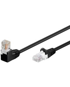 CAT 5e patchkabel 1x 90°-vinklad, U/UTP, svart, 15 m