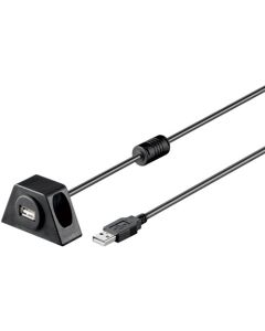 USB-A 2.0 förlängningskabel med monteringsram, svart, 1,2m  